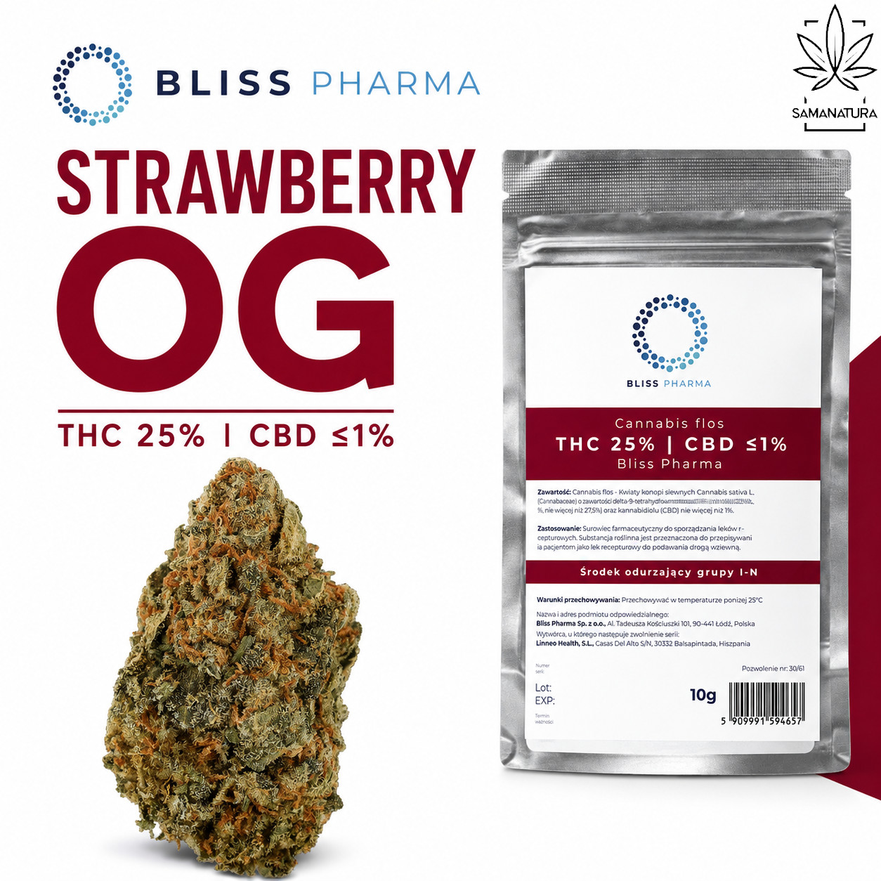 Strawberry OG Bliss Pharma – charakterystyka, THC 25% i owocowy aromat